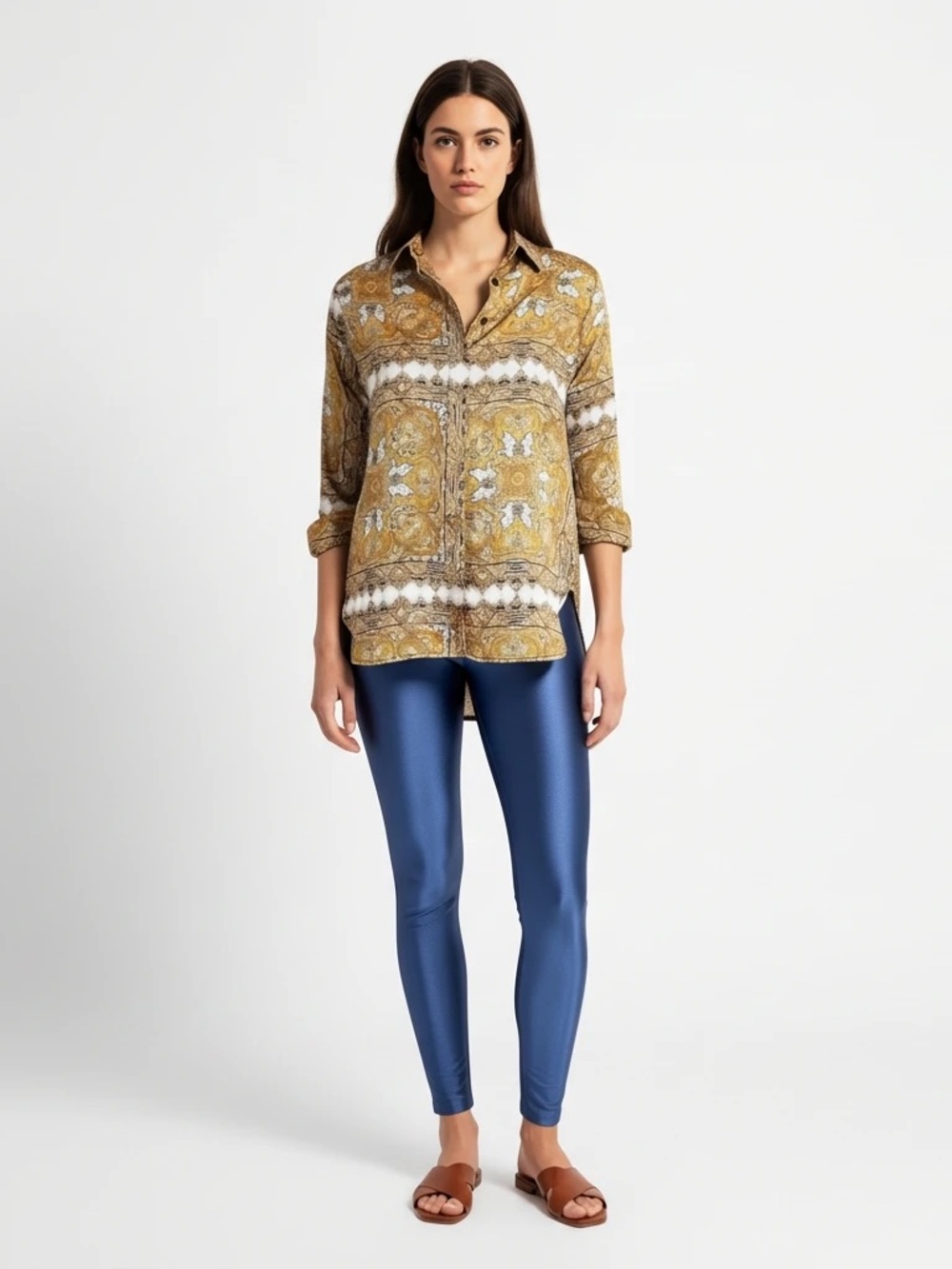 Topshop Yellow /Gold Paisley Button-Down Shirt